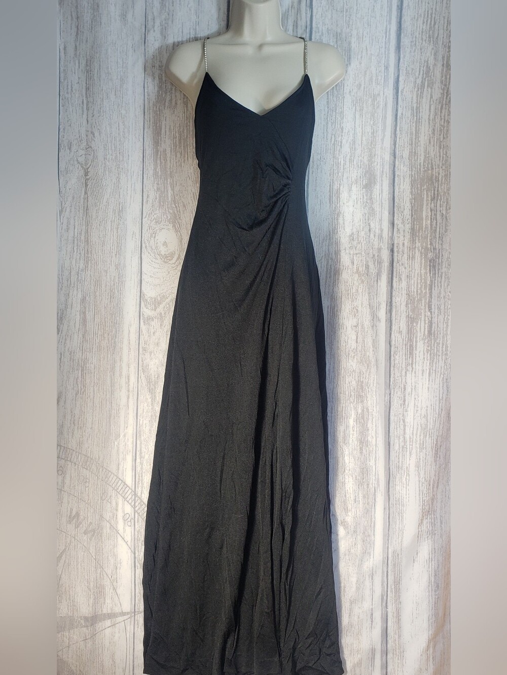 Vtg 70s Climax disco-era formal slip dress rhinestone spaghetti straps XS